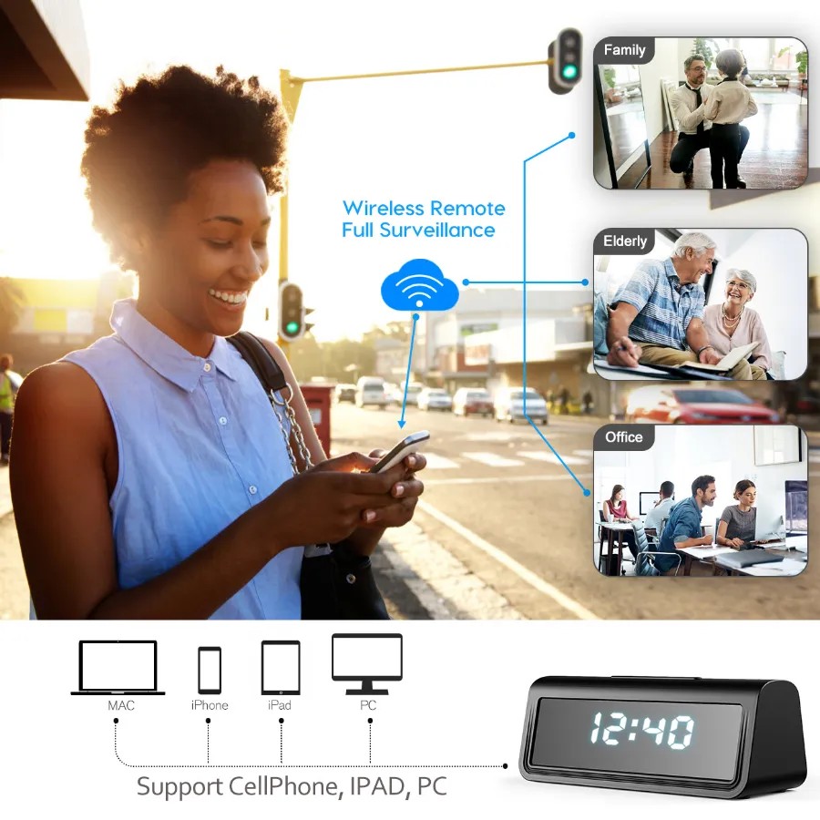 ceas cu alarmă wifi cameră full hd ascunsă spy cam