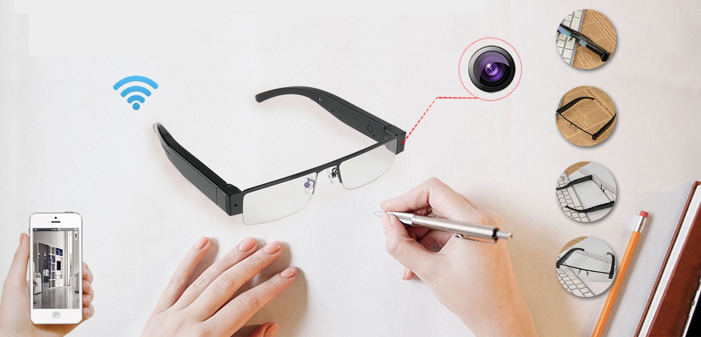 camera wifi in ochelari cu suport 128gb
