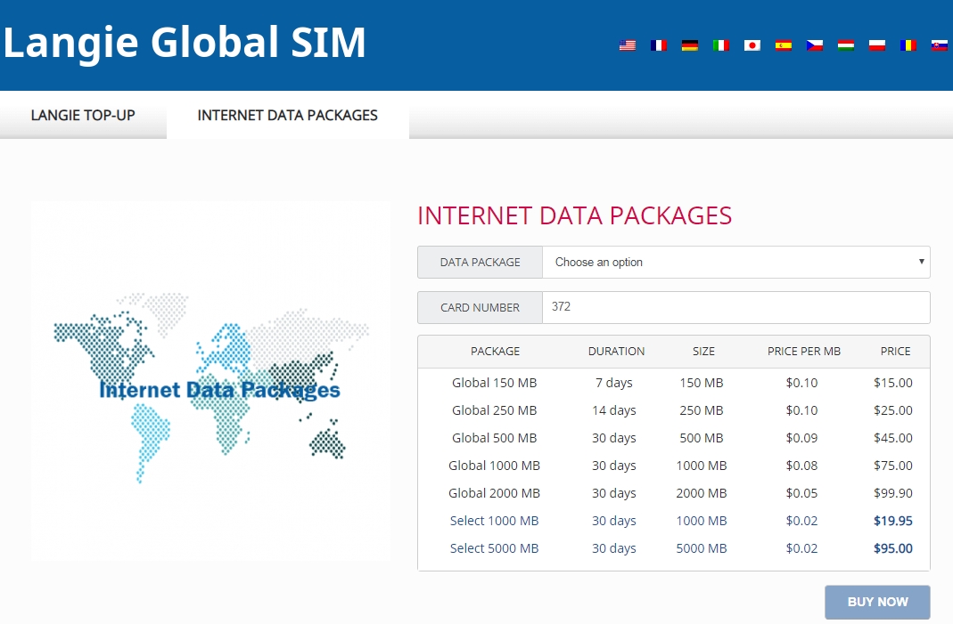 Pachete de date de Internet pentru cartela SIM Langie Global 3G