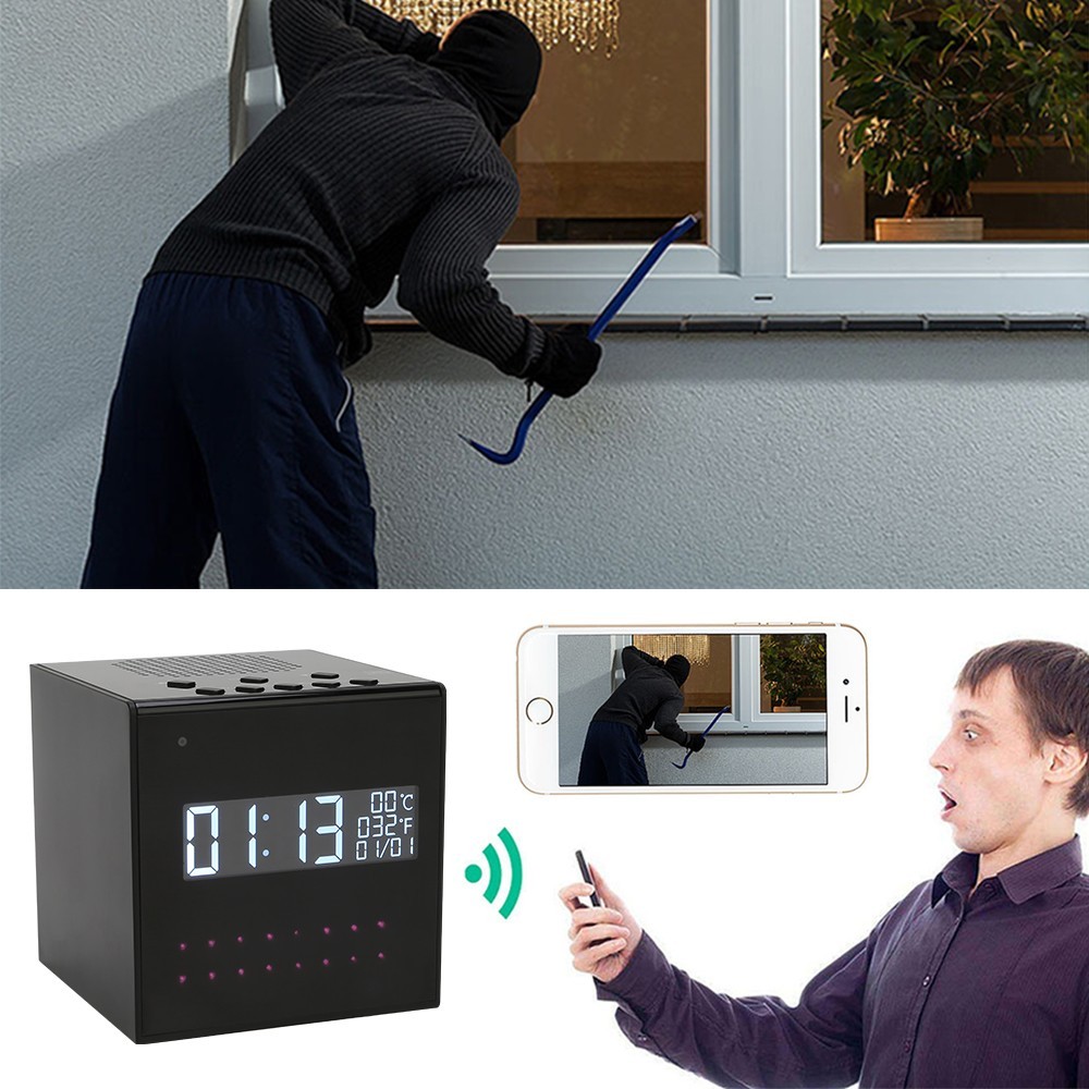 cameră în ceas cu alarmă - vedere pe timp de noapte și detectarea mișcării