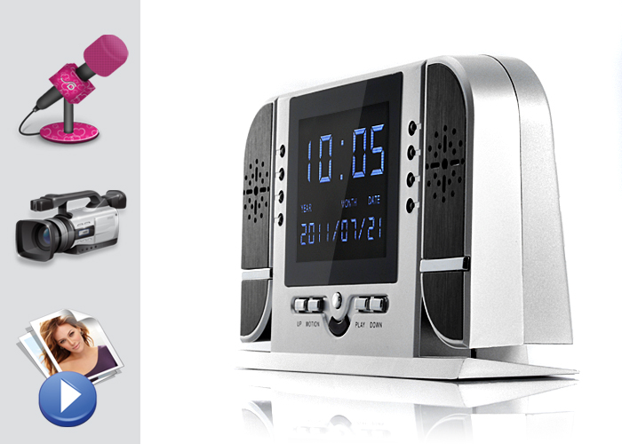 Ceas alarma LCD cu camera + detectie miscare + LED IR de noapte