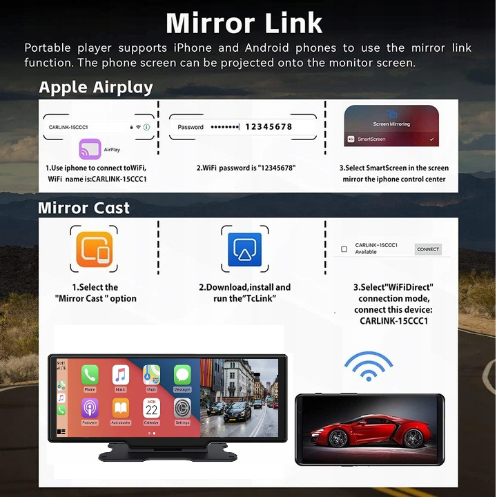 Monitor cu suport turnat Mirror pentru camion rulotă auto